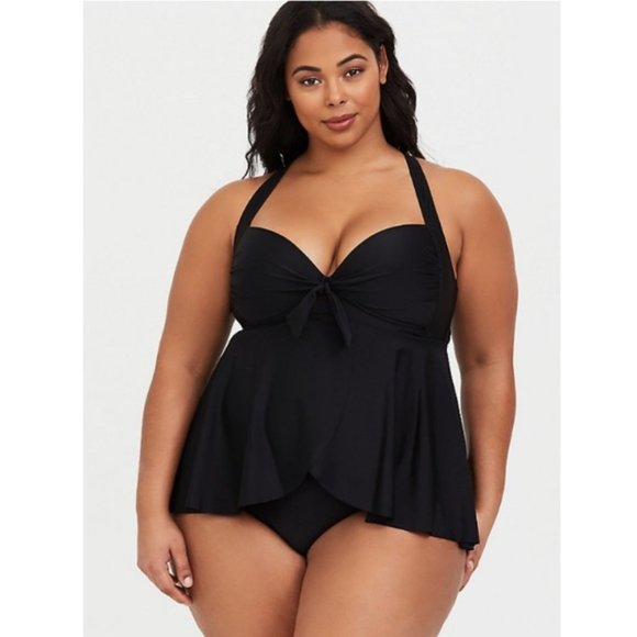 Torrid Swim Black Wireless Tie Front Bathing Swimsuit Bathing Suit - Picture 2 of 7